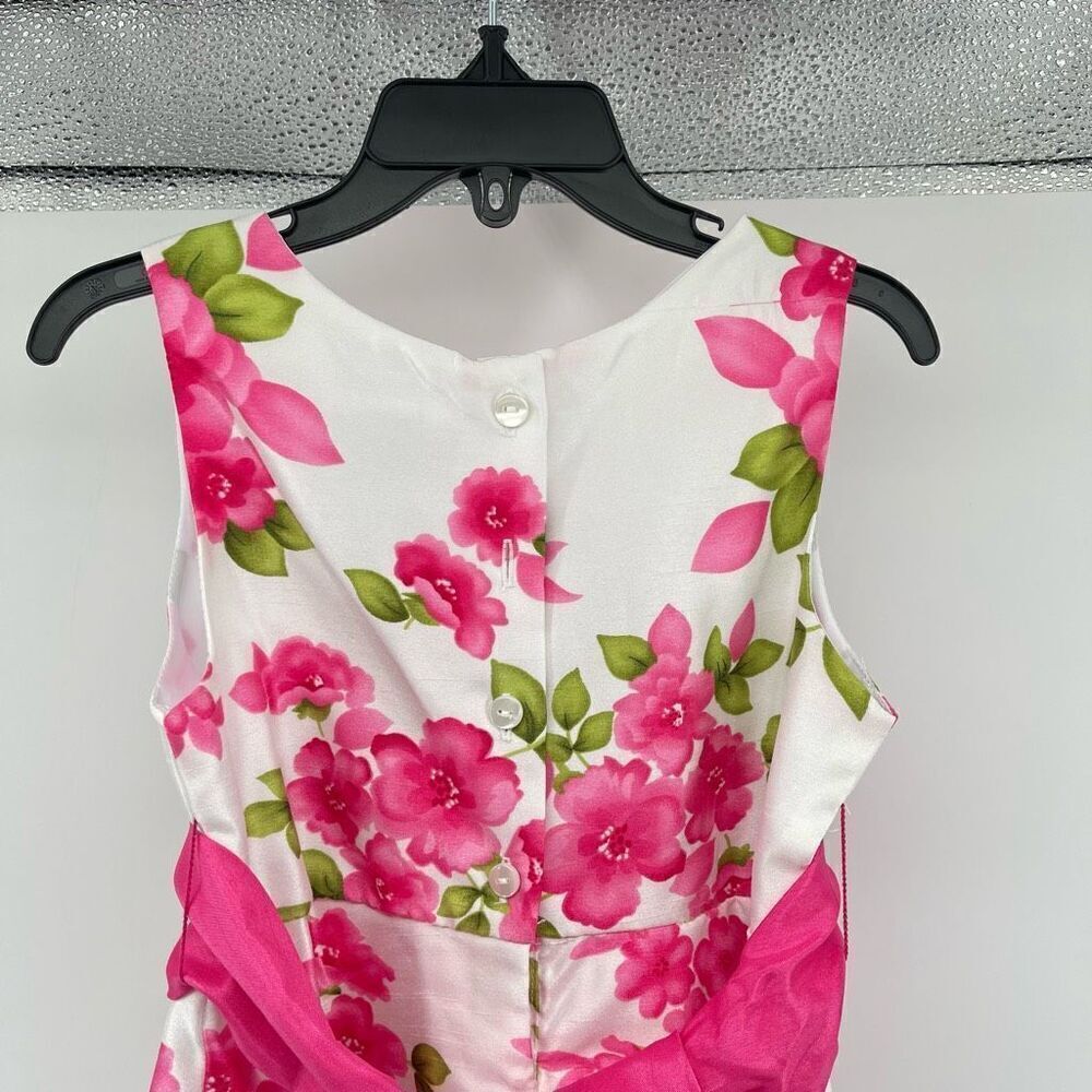 Emily West Girls Pink Green Floral Sleeveless Belted Formal A-Line Dress Size 7 - Picture 8 of 14